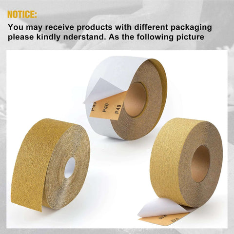Three PSA rolls of Longboard Sandpaper 220 Grit Two And Three Quarter Inch Wide By Twenty Yard, showing different packaging styles.