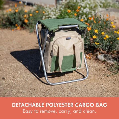 Garden Kneeler And Seat Folding Bench With Detachable Tote Organizer for Weeding and Yard Work, olive green, beige accents.