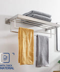 24 Inch Double Towel Rack And Shelves In Brushed Nickel Stainless Steel Wall Mount With Rustproof SUS304 Two Bars Bath Organizer
