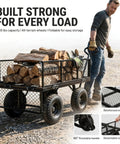 Heavy Duty 1000 Lbs Capacity Mesh Steel Garden Cart Pullable Wagon On Wheels with log load on rocky terrain