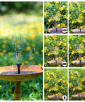 Solar Powered Bird Bath Fountain Kit, 2 Pack, 2.5W Solar Panel With 6 Nozzles And 6 Spray Patterns in garden setting.