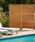 Natural Wood Privacy Screen Panel For Indoor And Outdoor Use Freestanding Or Surface Mount Real FSC Certified Wood by poolside