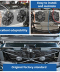 Direct Swap Radiator Cooling Fan Real Deal Fix Compatible With Vw Jetta Passat Gti Cc Golf Beetle Tt 18 Liter 19 Liter Engine Oem Replacement Cooling Blade Assembly with dual black fans in vehicle engine bay.