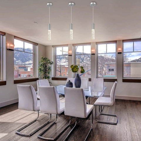 Pendant Lights For Kitchen Island 2 Pack Dope Modern Crystal Cylindrical Hanging Bar Lights in modern dining room setting