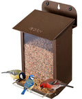 Weatherproof Metal Wall Mounted Bird Feeder With Heavy Duty Roof And Detachable Easy Clean System Screwed In Mounting For Outdoors