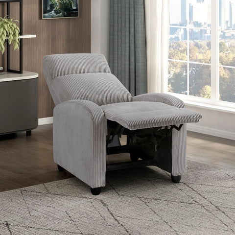 Cozy Corduroy Pushback Recliner Chair With Solid Wood Frame And Metal Base, Easy Assembly, Small Soft Single Sofa Accent In Light Grey