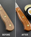Straight Up Knife Steel Wax And Rust Preventative Coating For Stainless Carbon And Damascus Blades Cleans Protects And Keeps Edges Slick With Dope Organic Food Safe Formula Made In Usa For Top Tier Gear Heads before and after knife cleaning.