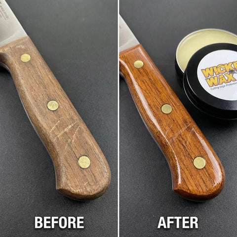 Straight Up Knife Steel Wax And Rust Preventative Coating For Stainless Carbon And Damascus Blades Cleans Protects And Keeps Edges Slick With Dope Organic Food Safe Formula Made In Usa For Top Tier Gear Heads before and after knife cleaning.