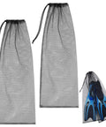 2 Pack Diving Snorkeling Mesh Drawstring Bags 29.5 x 10.8 Inches Black Gear Bags For Snorkel Fins And Dive Equipment Travel Backpacks