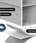 Close-up of Ten-Tier Hanging Shoes Organizer for Closet in Grey showing reinforced stitching and firm panels.