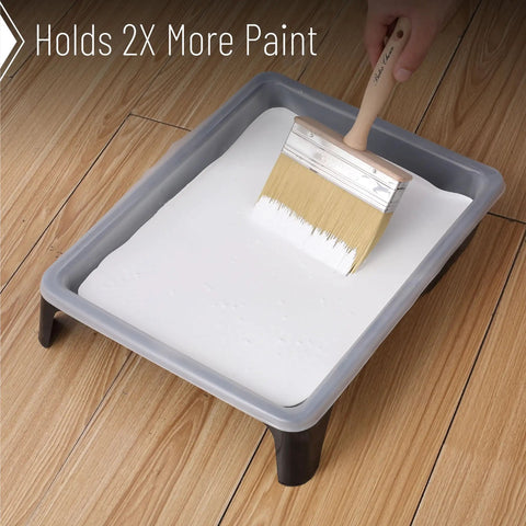 6 Inch Deck Stain Brush With Wooden Handle For Smooth Even Coverage On Wood Decks And Outdoor Surfaces in paint tray