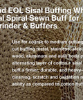 Heavy Duty 8 Inch Sisal Buffing Wheels 2 Pack Medium Cut Spiral Sewn Coarse Grinding Discs For Metal Polishing And Scratch Removal close-up of the sisal fabric.