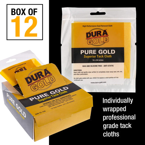 Pure Gold Superior Tack Cloths Pack Of 12 For Auto Body And Woodworking Prep For Slick Paint Jobs And Pristine Finishes package