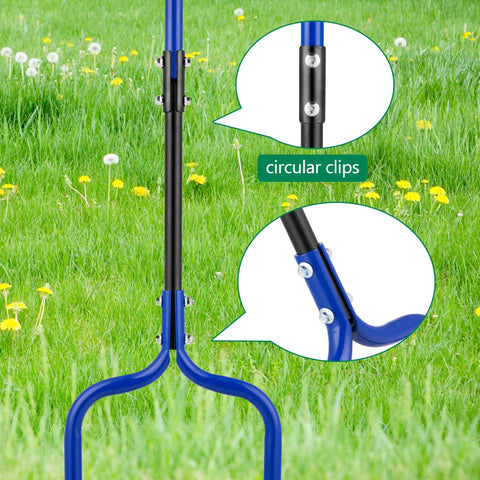 5 Stainless Steel Corer Lawn Aerator With Soft Rubber Grip showing circular clips detail against green lawn background.