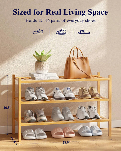 Solid Three Tier Bamboo Shoe Rack For Front Door Entryway Sweet Wooden Storage Organizer Ideal For Closets And Dorms Tight Footwear Holder That Snags Your Daily Kicks And Keeps Your Home Looking Fresh And Sharp