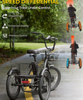 Powerful 1000W Peak Electric Trike For Adults Folding 20-Inch Three-Wheel E-Trike With Step-Through Frame Removable 624Wh Battery Large Basket Black Cruiser Pro For City Streets And Light Trails shown with speed differential diagram and front basket
