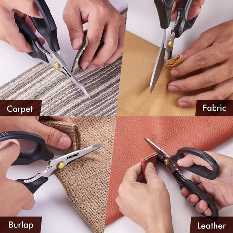 Heavy Duty Multipurpose Scissors For Home And Workshop Cut Leather Cardboard Carpet Plastic Rope Meat Poultry Bones Kitchen Shears For DIY Garden Garage Projects Designed For Tough Daily Use By Pros And DIY Folks And Home Makers, cutting carpet fabric burlap and leather