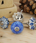 Colorful Blue Ceramic Cabinet Knobs Set Of 25 For Kitchen Cabinets, Bathrooms, Dressers, Cupboards And Drawers, Handmade Pottery Decorative Hardware To Elevate Your Furniture Game And Give It A Fresh Look displayed on wooden surface.
