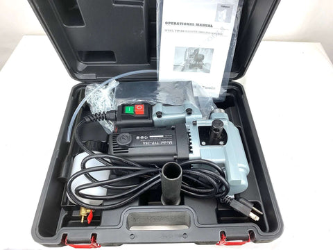 TYP-28A mini magnetic drill by BLUEROCK TOOLS in case; blue-gray body with power switch.