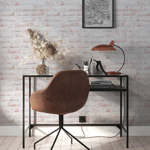 Home office with Black Brick Textured Peel And Stick Wallpaper Removable Self Adhesive For Easy Diy Wall Makeovers No Mess No Glue