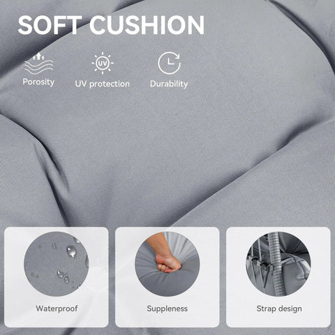 Close-up of soft cushion for Hangin' Egg Chair With Stand, Wicker Rattan Swing Chair With 360 Degree Swivel, Grey.