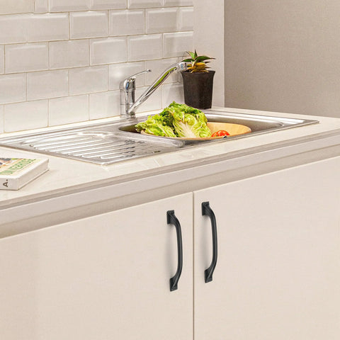 Kitchen cabinet with Three Pack Matte Black Cabinet Pulls Three And Three Quarters Inch Modern Arch Handles installed