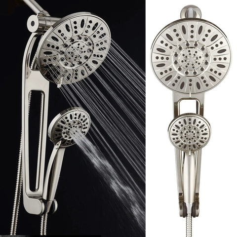 Crazy High Pressure Shower Spa Combo With 48 Modes Three Way Showerheads Adjustable 18 Inch Extension Arm Brushed Nickel Finish