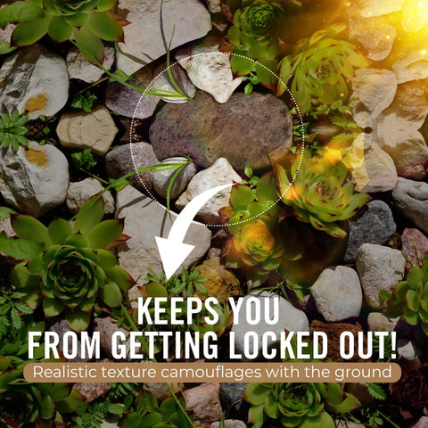 Rock Solid Outdoor Key Hider That Looks Like Real Stone 2 Pack Blends With Landscaping in garden setting with succulents.