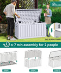 90 Gallon Outdoor Deck Box With Double Wall Resin Construction Weatherproof Storage Chest assembled with two people