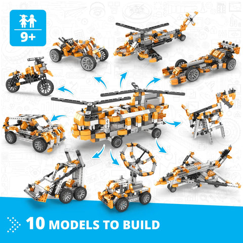Inventor STEM Toys Motorized Double Blade Helicopter Building Kit Must Have Ten In One Engineering Toys For Kids 9 And Up