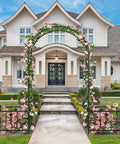 Garden Arbor With Planter Boxes 76 Inch Wide By 86 Inch High Black Metal Archway For Climbing Plants at a house entrance