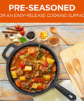2 Qt Preseasoned Cast Iron Saucepan with Lid and Built In Handles Induction Ready for Campfire Cooking filled with stew