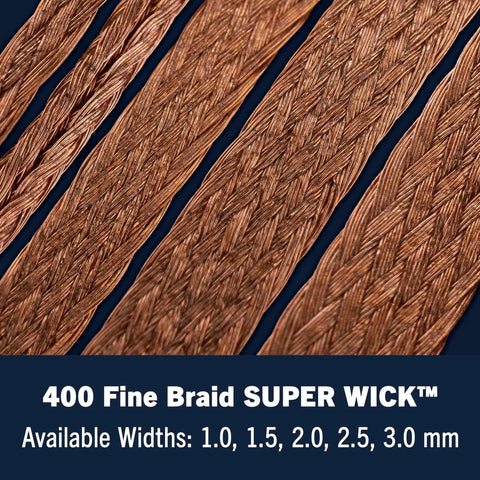 Close-up of desoldering braid, fine copper wick strands, various widths, detailed texture.