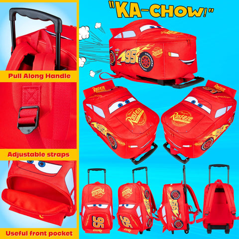 Disney Cars kids rolling suitcase, 16-inch red carry-on luggage with wheels and pull handle, Lightning McQueen design