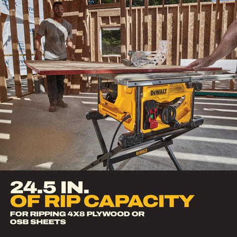 Built Like A Tank Portable Table Saw Equipped With Sturdy Rolling Cart And Premium Steel Blade delivering lightning fast cuts for plywood.