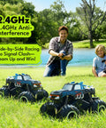 Family playing with 1to16 Scale Totally Waterproof Monster Truck RC Car Amphibious Remote Control Vehicle 4WD by lakeside