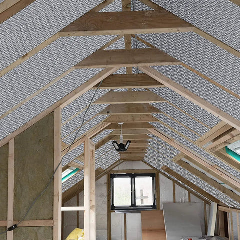 Top Tier Heavy Duty Reflective Insulation Foil Kit For Garage And Warehouse Doors Serious Heat Blocker installed in attic.