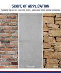 SDS-Plus drill bit set graphic showing brick, concrete and stone materials.