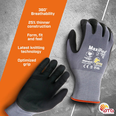 Grippy Foam Nitrile Palm Coated Work Gloves With Knit Wrist For Dirt And Debris Protection, Great Oil Grip, Gray Large Pair