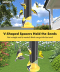 Outdoor Finch Feeder For Nyjer Thistle Seed, 14 Inch Tube Bird Feeder With 12 Feeding Ports And 8 Perches, Metal Hanging Yard Bird Feeder, Yellow Finish, Keeps Seeds Fresh And Dry with goldfinches.