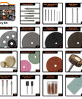 Front collage of WEN 282+ Piece Rotary Tool Accessory Kit with carrying case and assorted bits