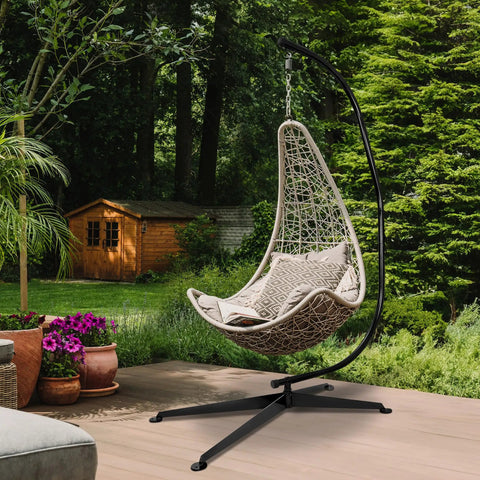 Heavy Duty Steel Hanging Chair Stand For Hammock Swing Chair Indoor Outdoor C Frame Stand With X-Shape Base Supports 330 Lbs
