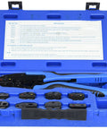 Ratcheting Terminal Crimping Kit With Quick Change Lever And Nine Die Sets For Auto Electrical Crimping in blue blow molded case