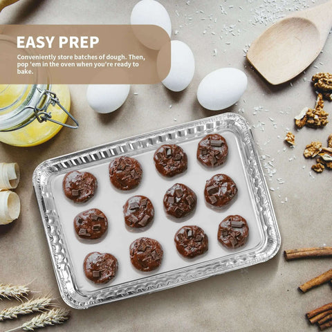 24 Pack Aluminum Disposable Cookie Sheets 16 By 11 Inch For Baking And Roasting Grilling Pans Nonstick Oven Safe with cookie dough