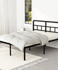 Built Tough 18 Inch Queen Metal Bed Frame With Attached Headboard, showing a black powder-coated frame and mattress.
