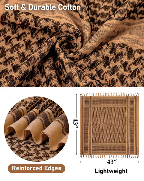 Military Style Shemagh Desert Scarf Wrap 100 Percent Cotton Keffiyeh Neck Headwear for Men and Women Desert Tan pattern