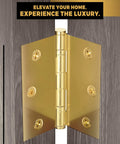 Beefy Heavy Duty Ball Bearing Solid Brass Door Hinge 3.5 x 3.5 Inches Polished Shiny Gold Finish Installed on Door