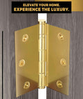 Beefy Heavy Duty Ball Bearing Solid Brass Door Hinges Set Of 24, 3.5 by 3.5 inches, non lacquered gold finish, close-up view