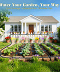 Effortless Drip Irrigation Kit For Garden And Yard With Automatic Plant Watering System in a landscaped garden setup