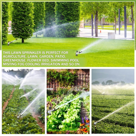 Two Pack One Inch Agricultural Irrigation Sprinkler With Spray Gun Heads Built For Heavy Duty Farm And Garden Tasks Featuring Wide Radius Coverage in a lush garden.